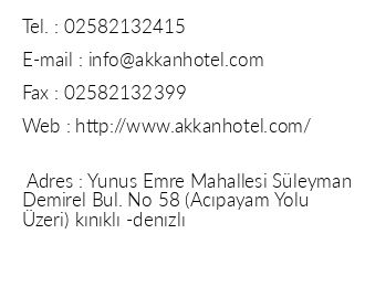 Akkan Hotel iletiim bilgileri